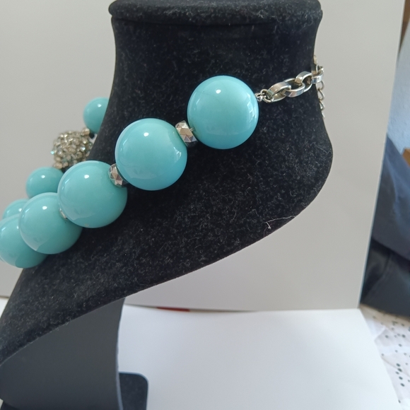 CLEARANCE SALE!! Elegant Baby Blue Beaded Necklace with Crystal Bead - Picture 7 of 7